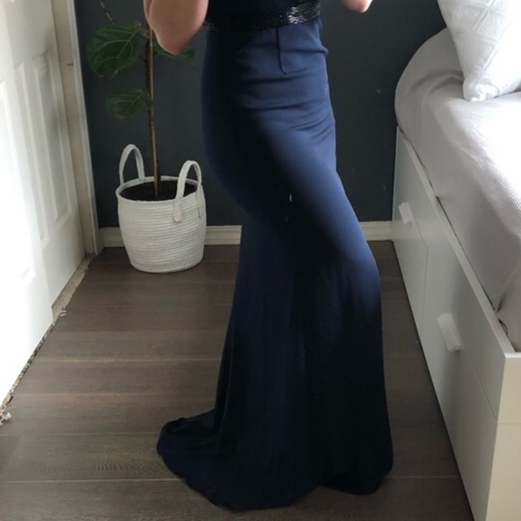 Carmen draped beaded evening gown mermaid dress - Picture 3 of 8